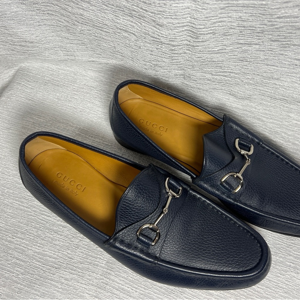 Gucci Men's Dark Blue Leather Loafers